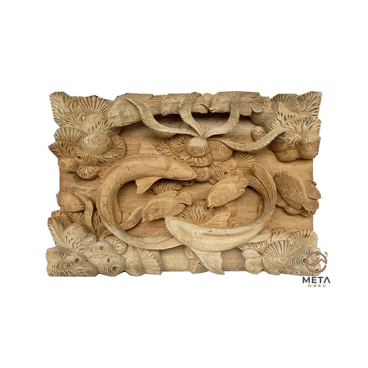 Balinese Carving Art : A pair of Koi fish - Meta Wood - Dark Brown Stained