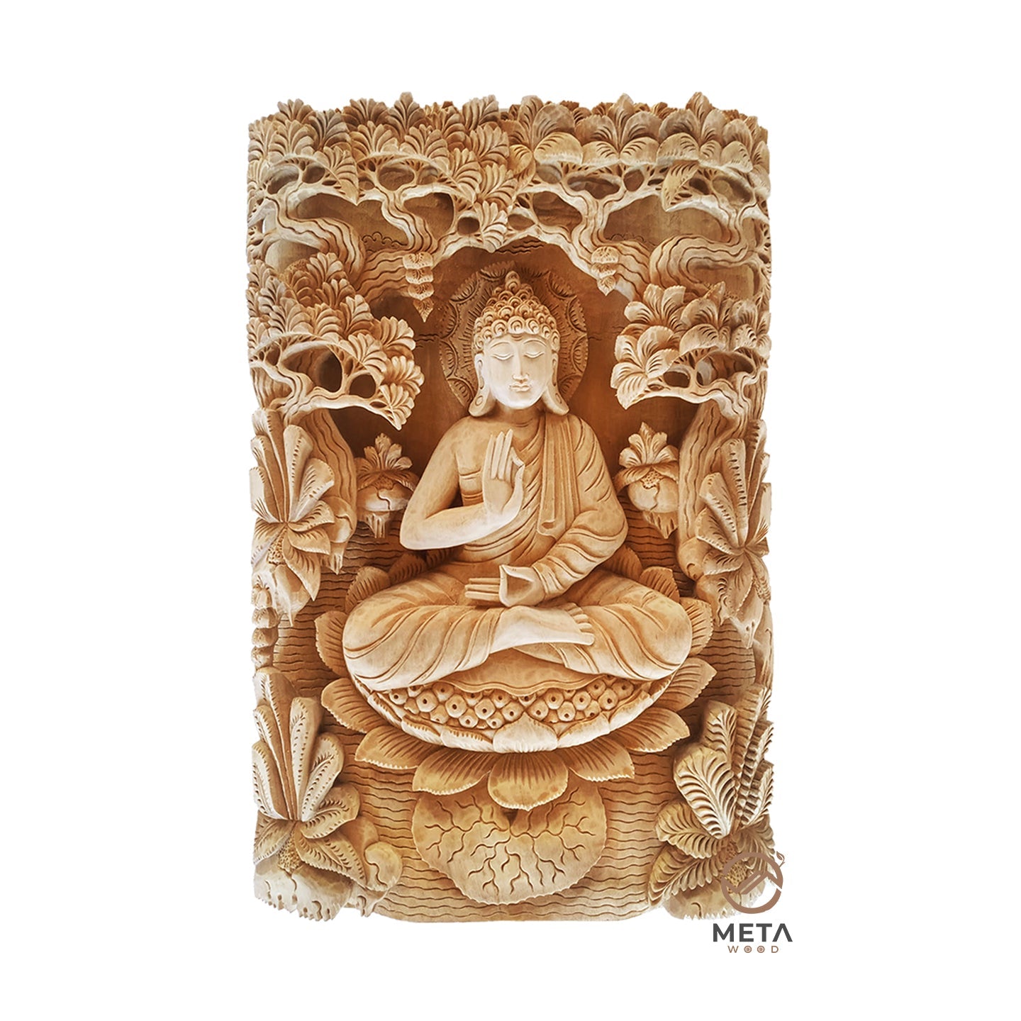 Balinese Carving Art : Buddha in Deep Meditation - Meta Wood - Dark Brown Stained