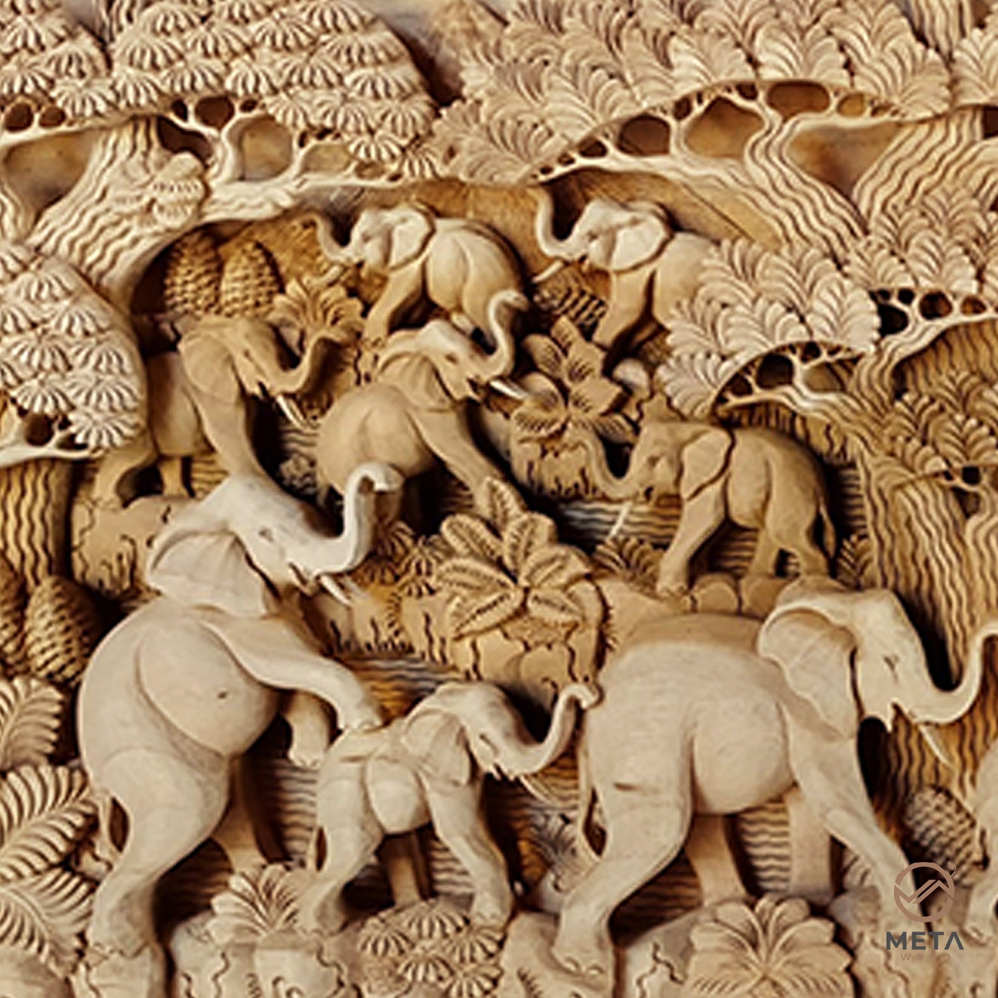 Balinese Carving Art : Elephant's Rainforest - Meta Wood - Dark Brown Stained