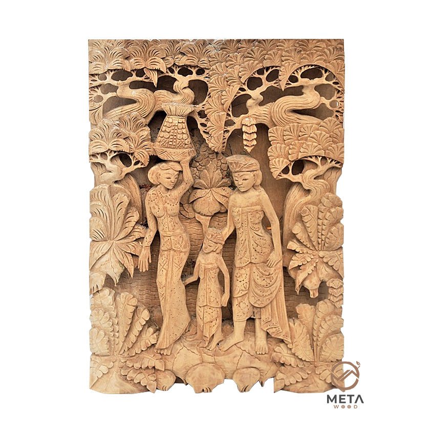 Balinese Carving Art : In The Way To The Temple - Meta Wood - Dark Brown Stained