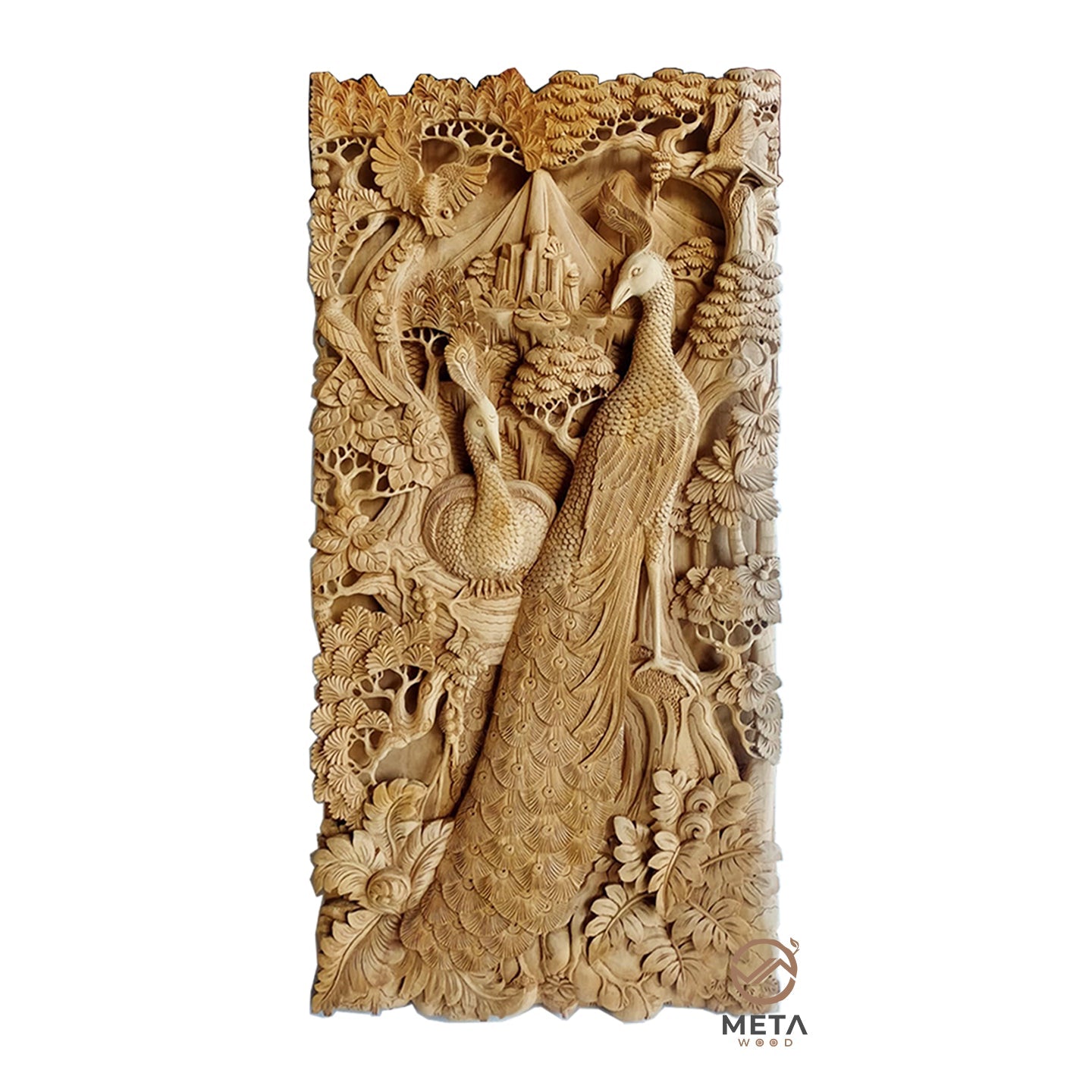 Balinese Carving Art : Peacock Couple - Meta Wood - Dark Brown Stained