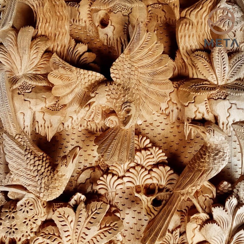 Balinese Carving Art : Playful Ravens - Meta Wood - Dark Brown Stained