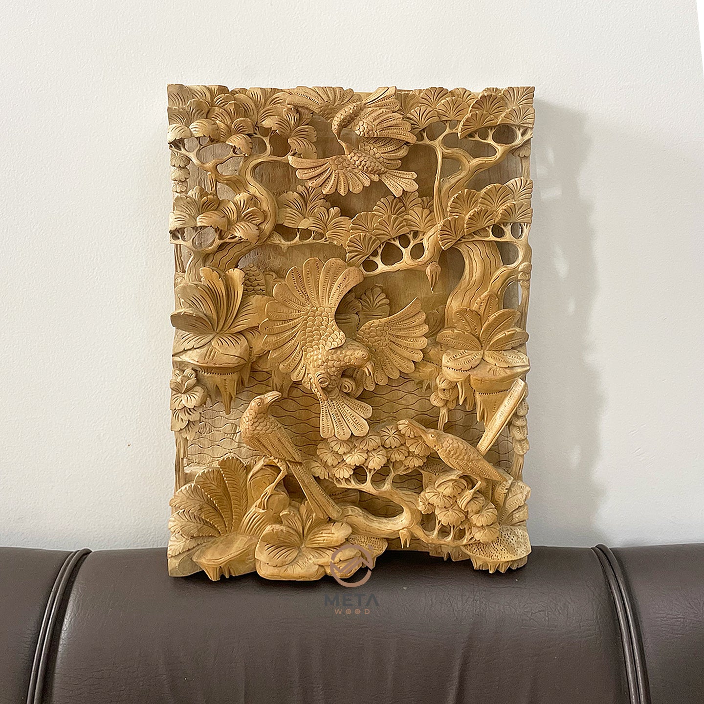Balinese Carving Art : Playful Ravens - Meta Wood - Dark Brown Stained