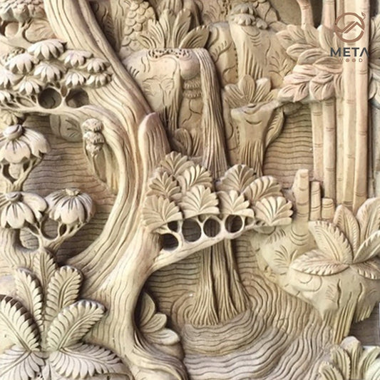 Balinese Carving Art : Rainforest Waterfall - Meta Wood - Dark Brown Stained