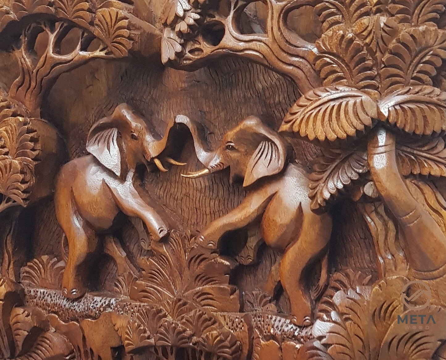 Balinese Carving Art : Reunion of Elephant Family - Meta Wood - Dark Brown Stained