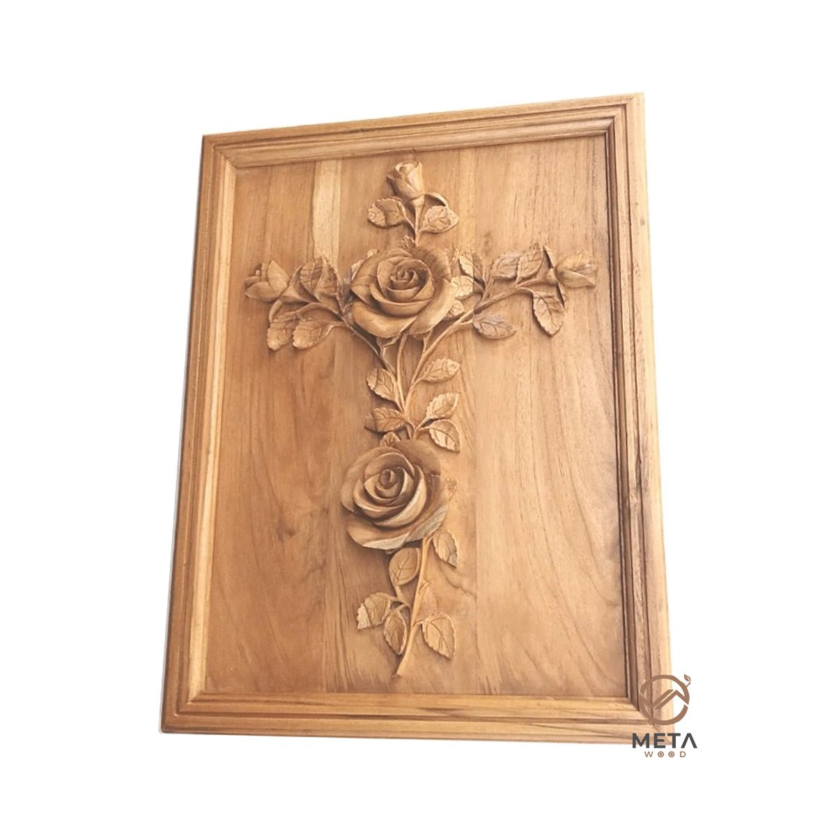 Floral Carving : Cross and Roses Style B - Meta Wood -