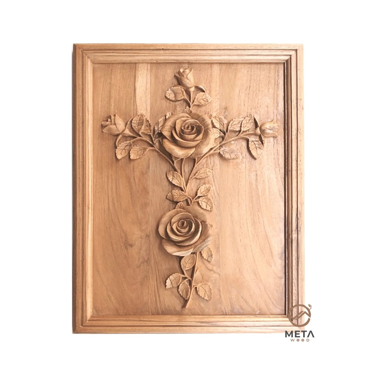 Floral Carving : Cross and Roses Style B - Meta Wood -