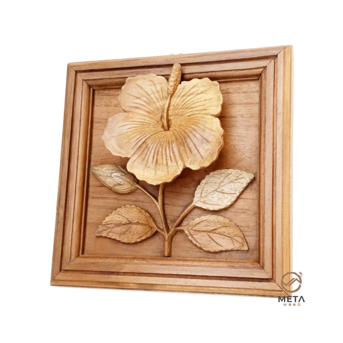 Floral Carving : Hibiscus Flower - Meta Wood - Size 1 - 7.8" x 7.8" x 1.5" Inches ( 200 x 200 x 40 mm )