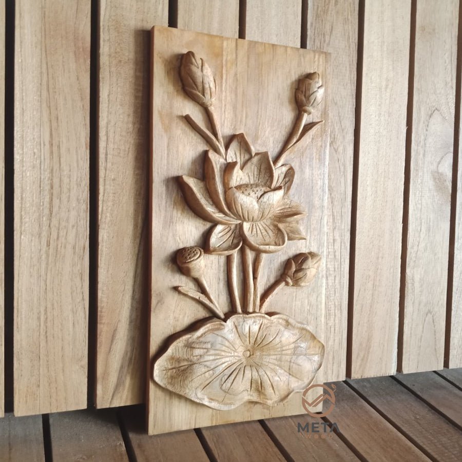 Floral Carving : Lotus Flowers (15x30cm) - Meta Wood -
