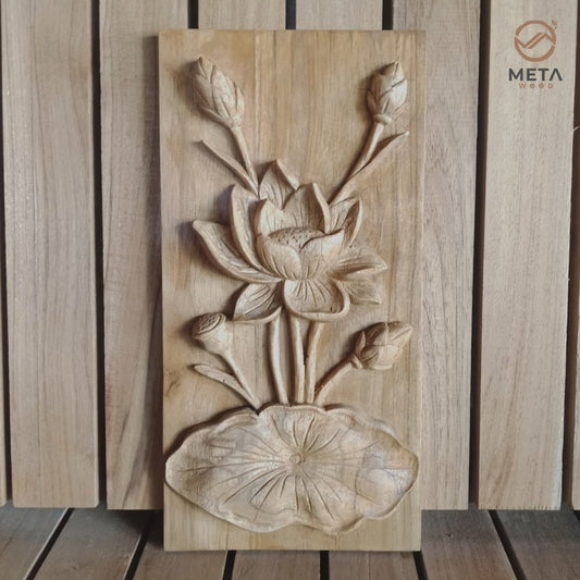 Floral Carving : Lotus Flowers (15x30cm) - Meta Wood -