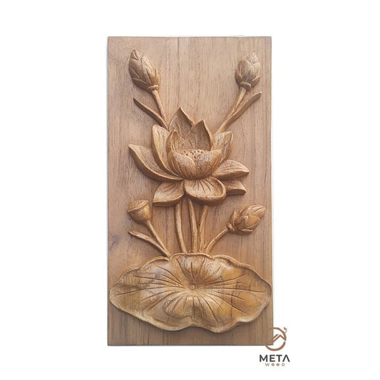 Floral Carving : Lotus Flowers (15x30cm) - Meta Wood -