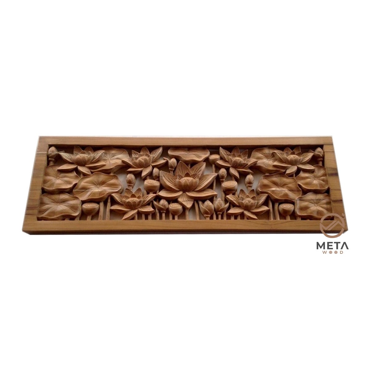 Floral Carving : Lotus Flowers - Meta Wood - Size 1 - 35.4" x 11.8" Inches ( 900 x 300 mm )