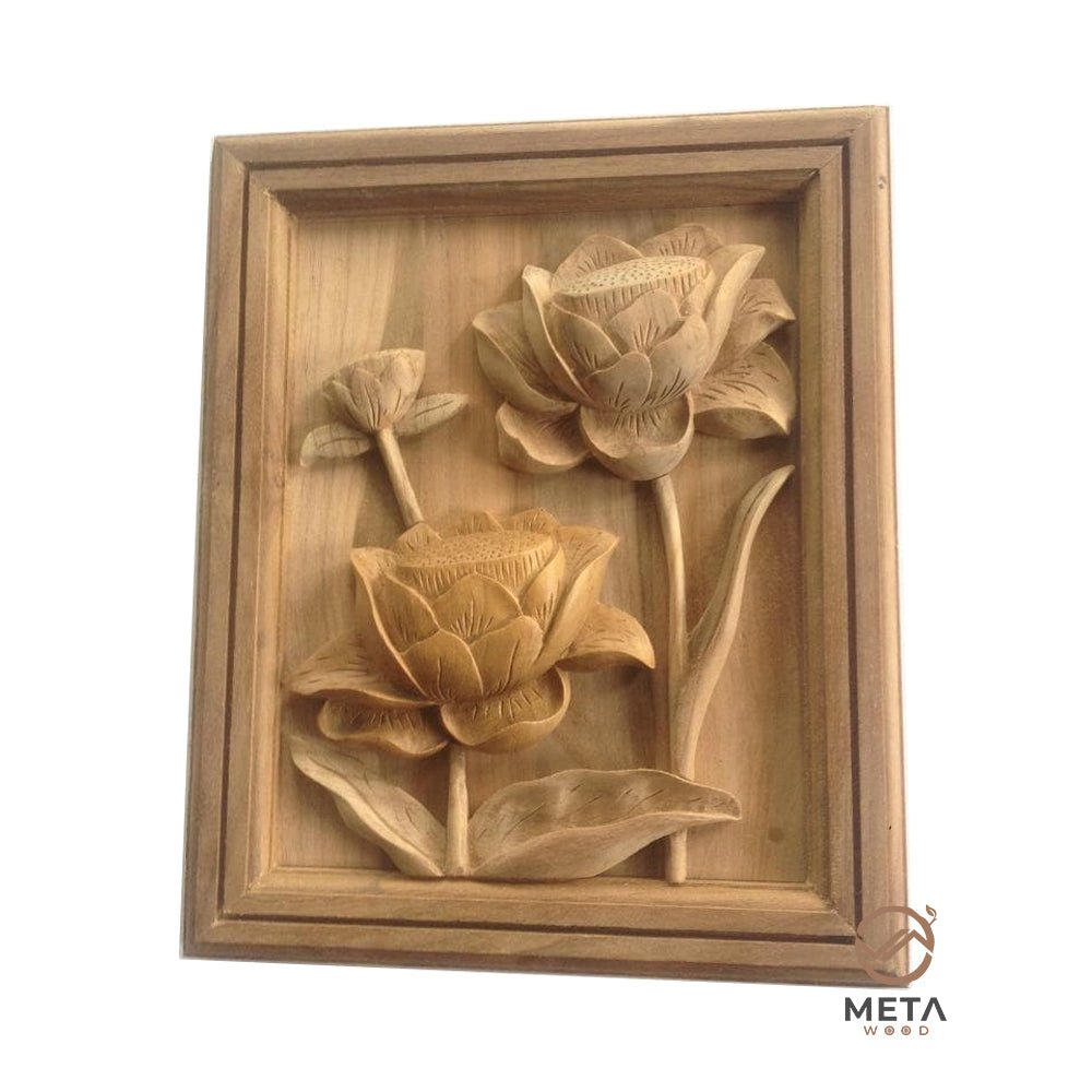 Floral Carving : Lotus Flowers (25x30cm) - Meta Wood -