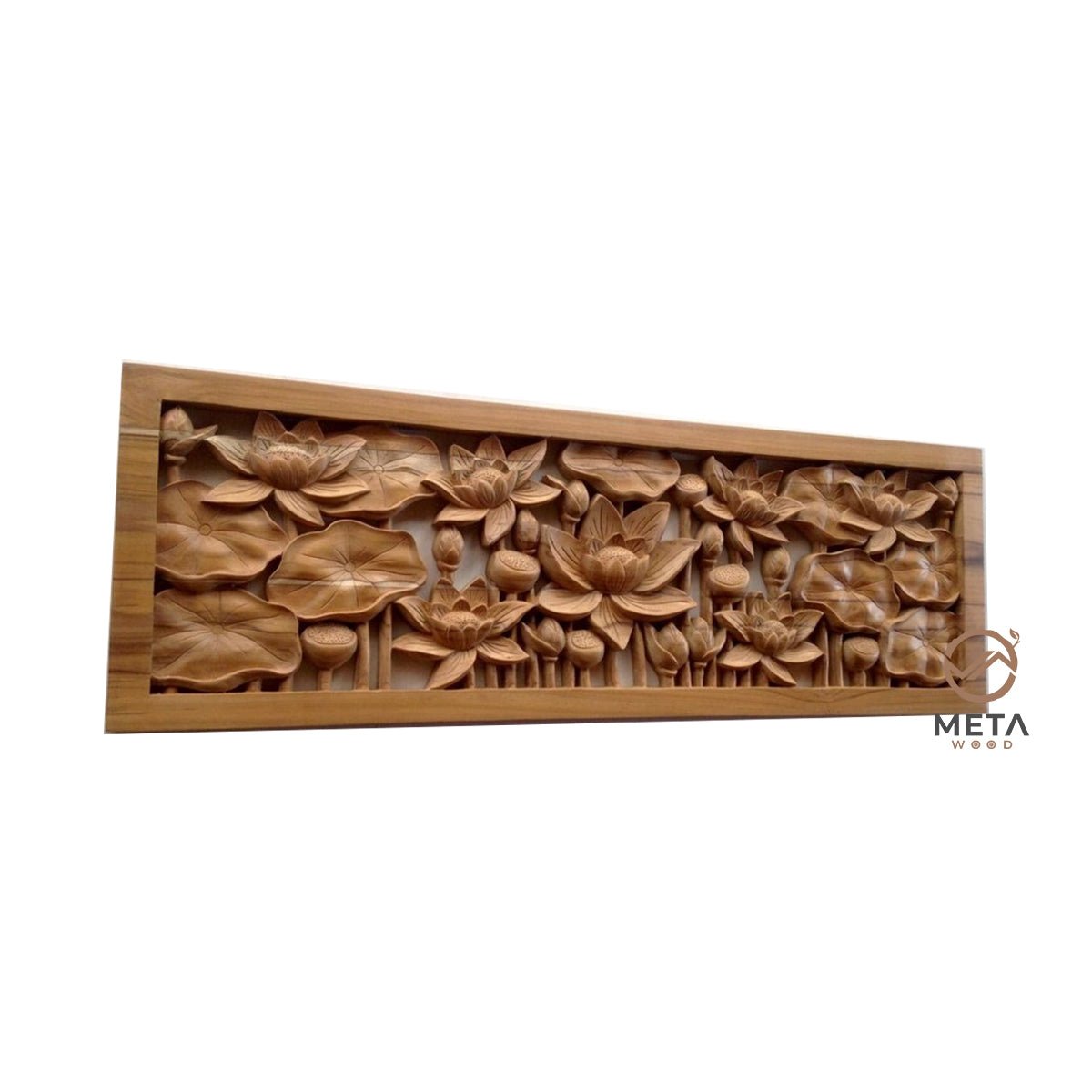 Floral Carving : Lotus Flowers - Meta Wood - Size 1 - 35.4" x 11.8" Inches ( 900 x 300 mm )