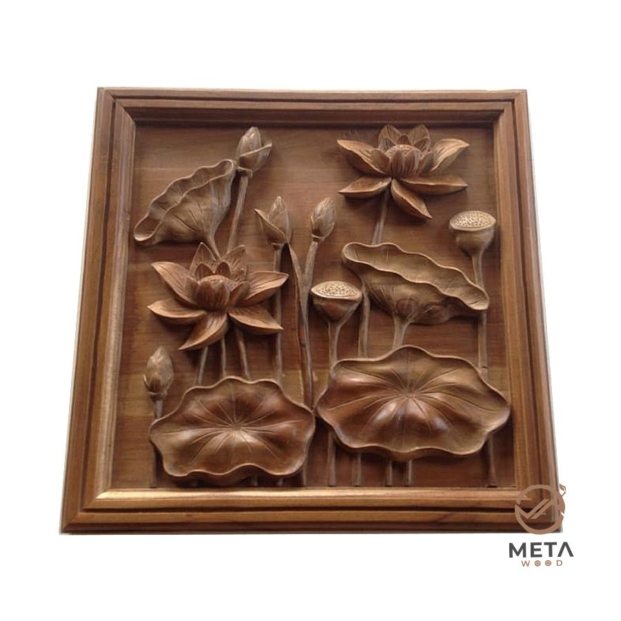 Floral Carving : Lotus Flowers (40x40cm) - Meta Wood -