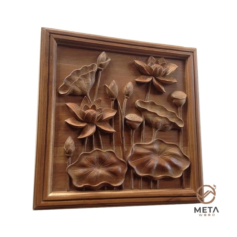 Floral Carving : Lotus Flowers (40x40cm) - Meta Wood -
