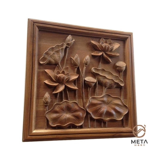Floral Carving : Lotus Flowers (40x40cm) - Meta Wood -