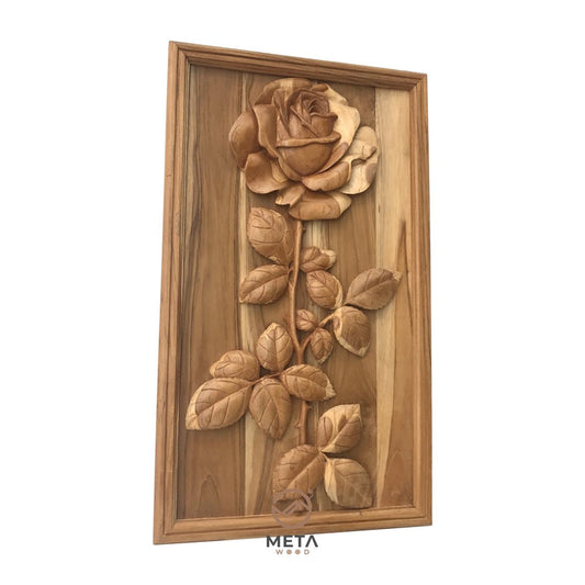 Floral Carving : Rose Flower (35x65cm) - Meta Wood -