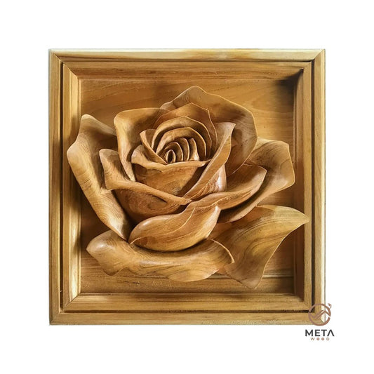 Floral Carving : Rose Flower (50x50cm) - Meta Wood -