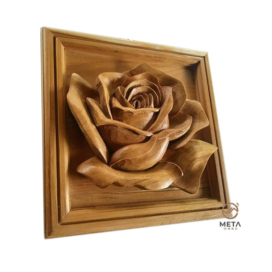 Floral Carving : Rose Flower (50x50cm) - Meta Wood -