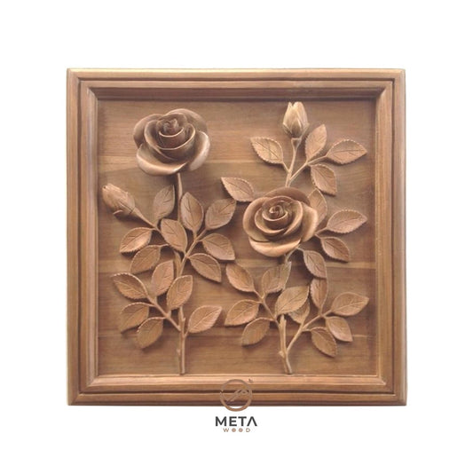 Floral Carving : Roses Flower (40x40cm) - Meta Wood -