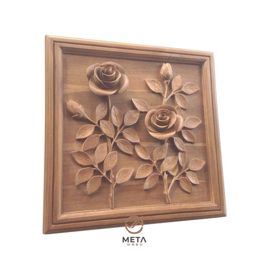 Floral Carving : Roses Flower (40x40cm) - Meta Wood -