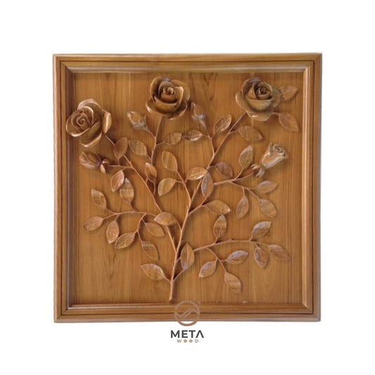 Floral Carving : Roses Flower (60x60cm) - Meta Wood -
