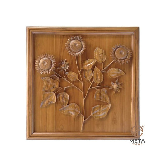 Floral Carving : Sunflowers (60x60cm) - Meta Wood -
