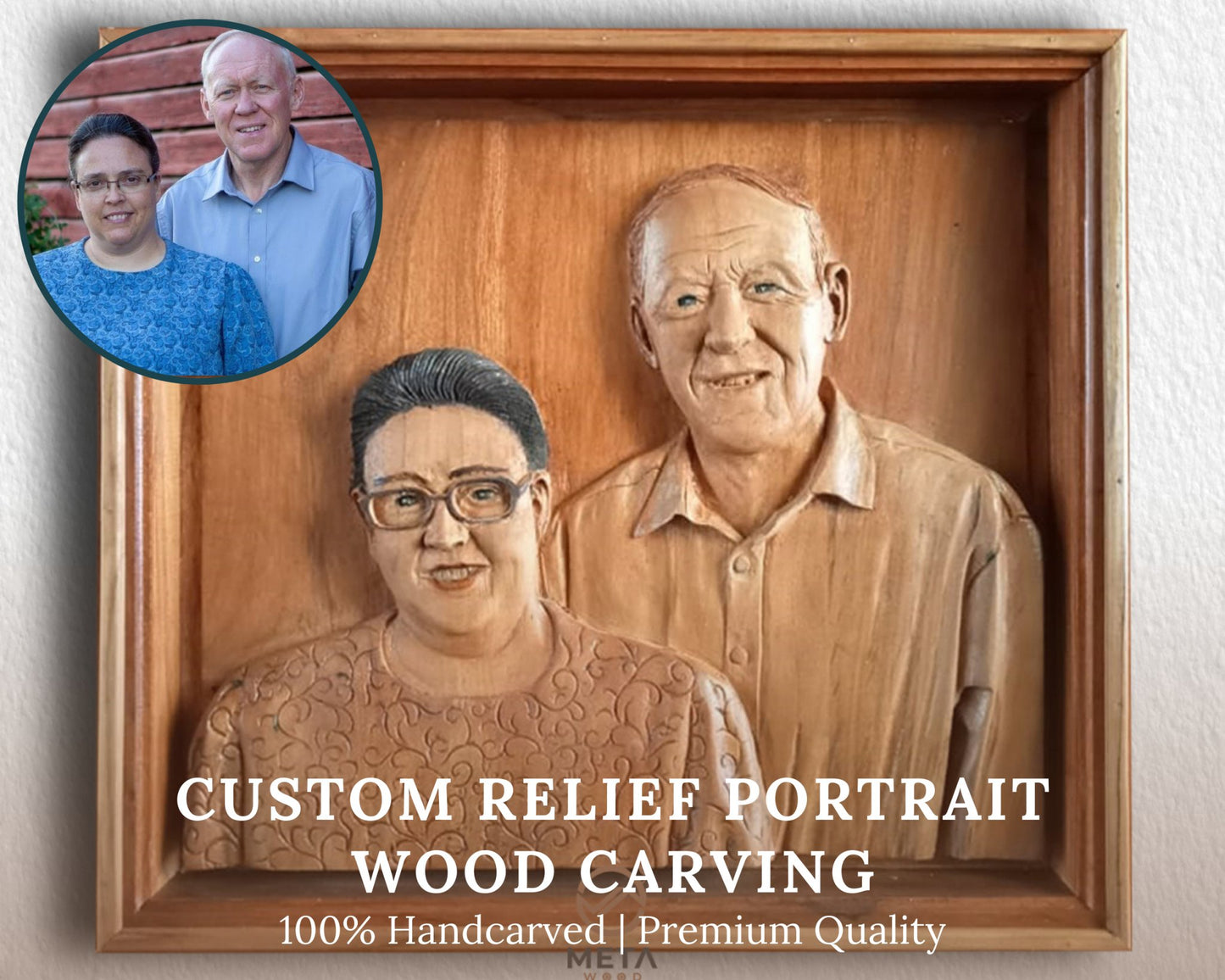 Personalized Custom 3D Realistic Double / Couple Photo Portrait Wood Relief Carving - Meta Wood - Size 1 - 11.8" W x 15.7" H Inches (30cm x 40 cm)