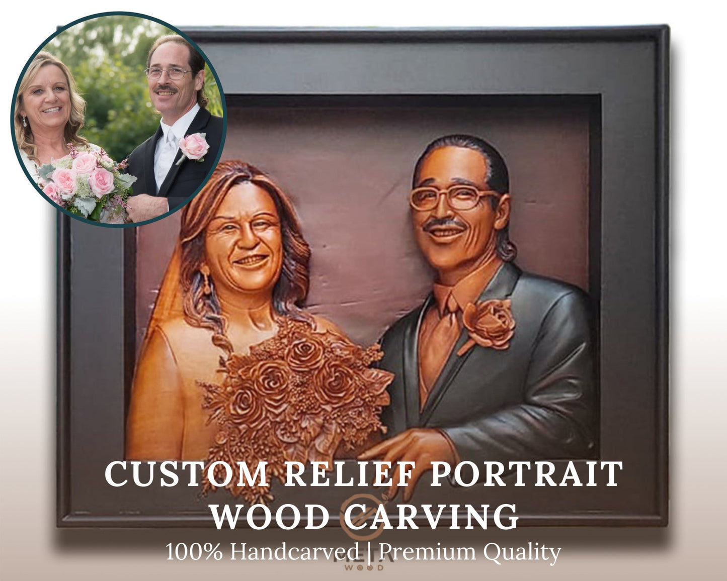 Personalized Custom 3D Realistic Double / Couple Photo Portrait Wood Relief Carving - Meta Wood - Size 1 - 11.8" W x 15.7" H Inches (30cm x 40 cm)
