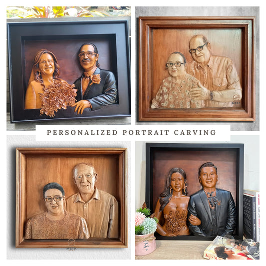 Personalized Custom 3D Realistic Double / Couple Photo Portrait Wood Relief Carving - Meta Wood - Size 1 - 11.8" W x 15.7" H Inches (30cm x 40 cm)