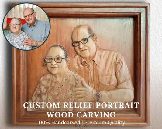 Personalized Custom 3D Realistic Double / Couple Photo Portrait Wood Relief Carving - Meta Wood - Size 1 - 11.8" W x 15.7" H Inches (30cm x 40 cm)