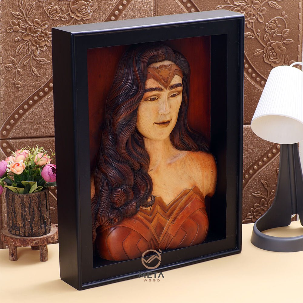 Portrait Carving, Gal Gadot's Wonder Woman - Meta Wood -