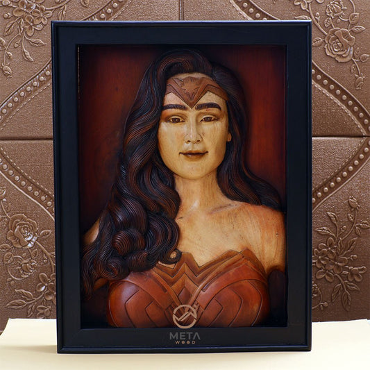 Portrait Carving, Gal Gadot's Wonder Woman - Meta Wood -