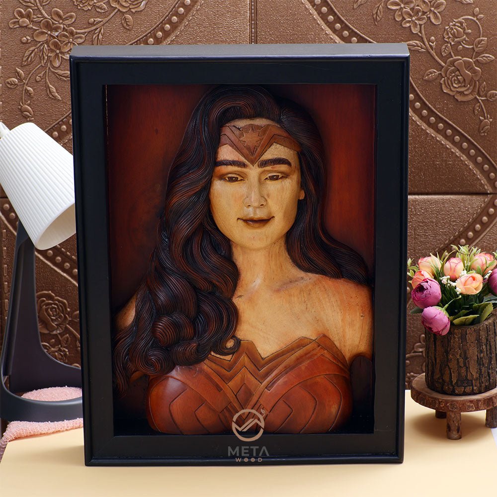 Portrait Carving, Gal Gadot's Wonder Woman - Meta Wood -