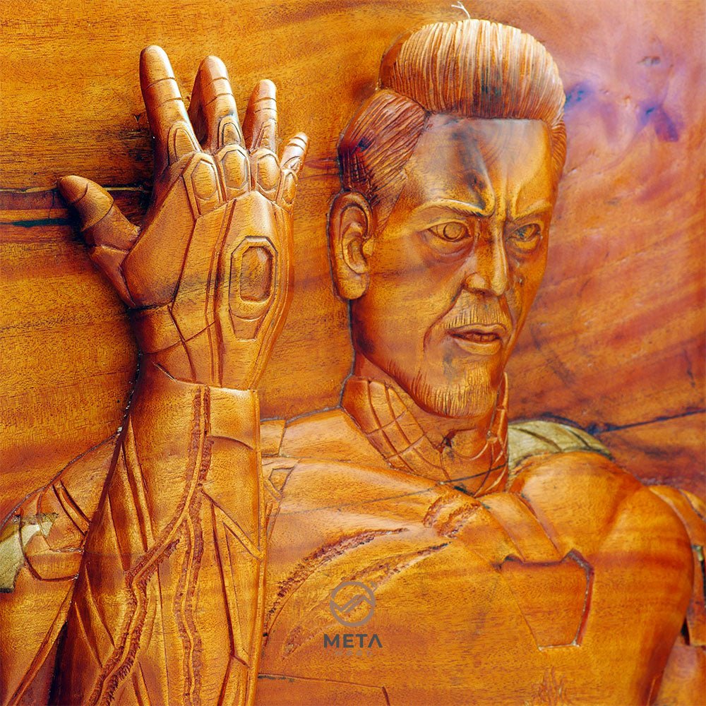Portrait Carving, Iron Man with Infinity Stone Gauntlet - Meta Wood -
