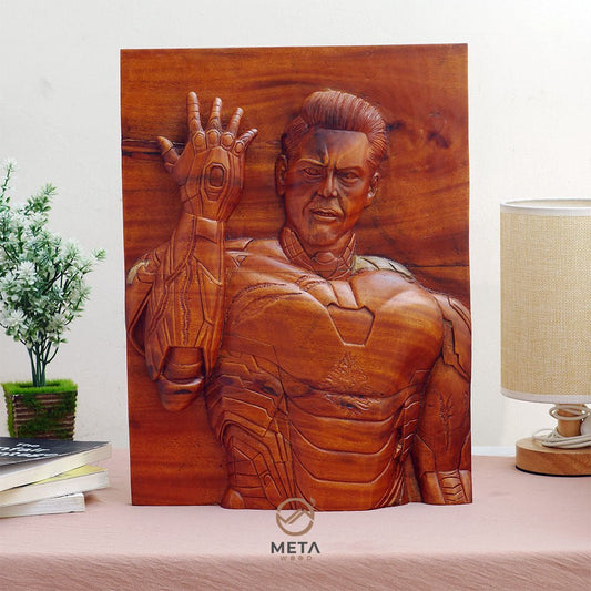 Portrait Carving, Iron Man with Infinity Stone Gauntlet - Meta Wood -