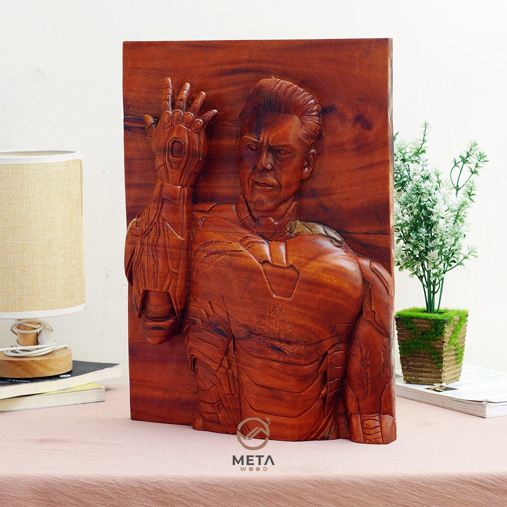 Portrait Carving, Iron Man with Infinity Stone Gauntlet - Meta Wood -