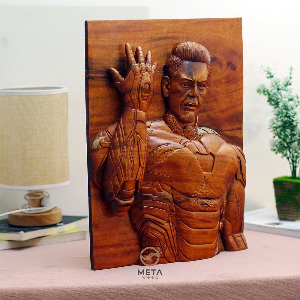 Portrait Carving, Iron Man with Infinity Stone Gauntlet - Meta Wood -