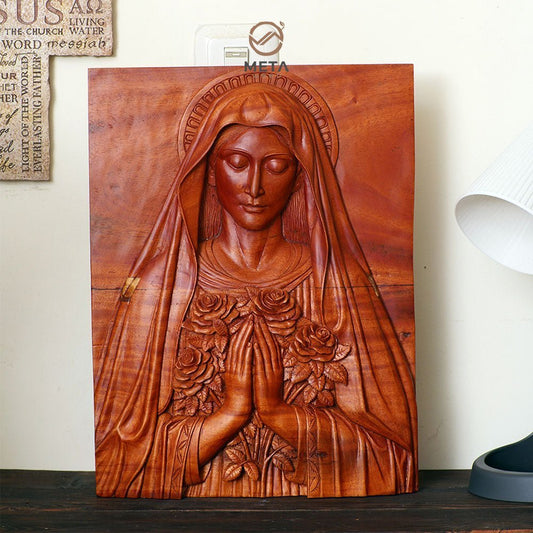 Portrait Carving, The Blessed Virgin Marry Icon - Meta Wood -