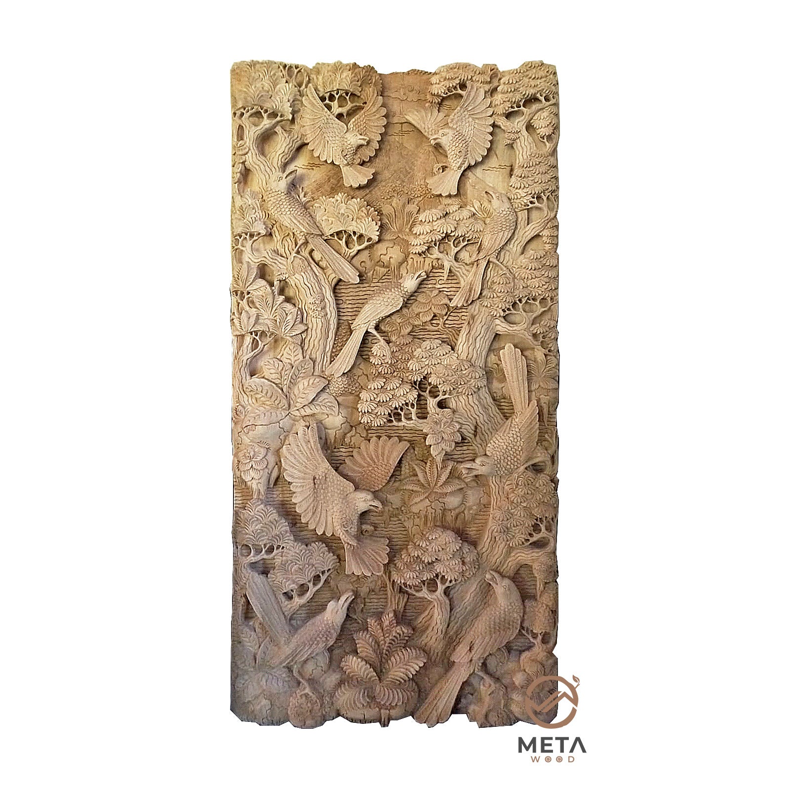 Balinese Hand Carved Wood Wall Art Panel