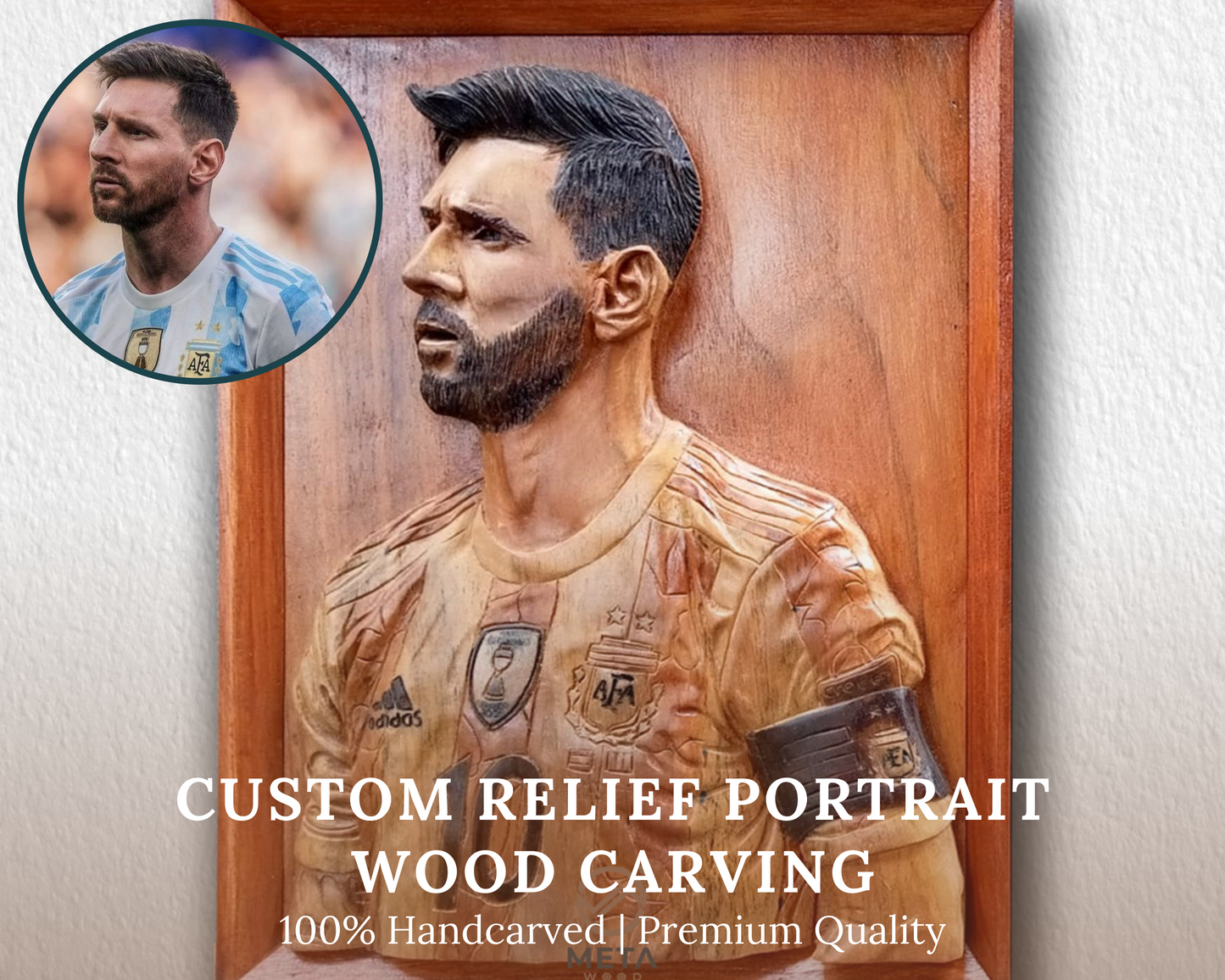 Custom 3D Portrait Wood Carving, Hand carved Photo Wood Relief Art, Personalised Realistic Human Face Wood Sculpture, Lionel Messi Portrait Wood Art