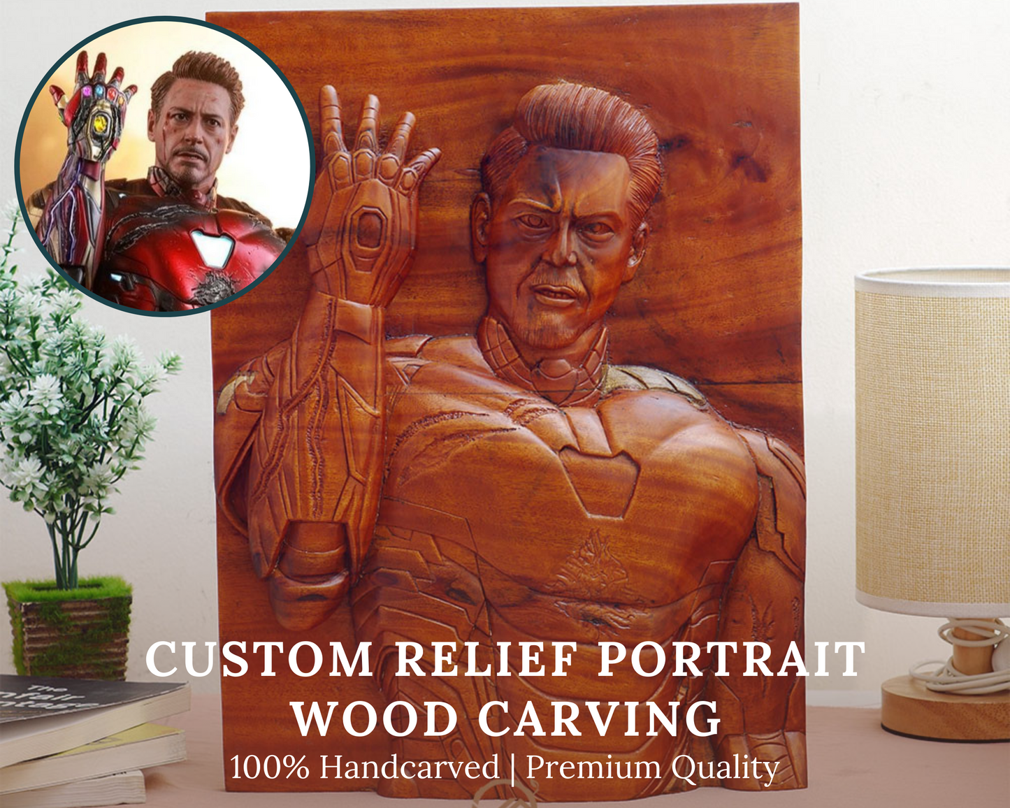 Personalized Custom 3D Realistic Single Photo Portrait Wood Relief Carving