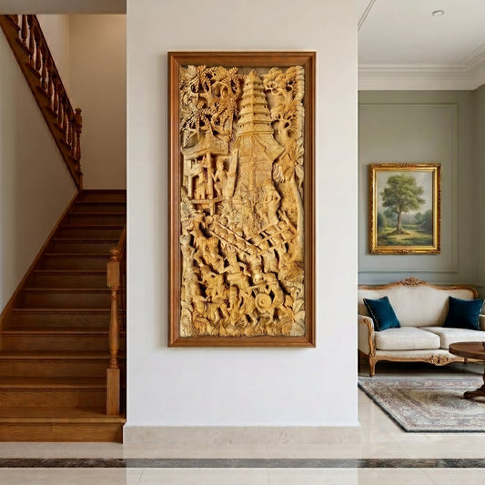 Balinese Cremation Ceremony — Hand Carved Balinese Relief Panel