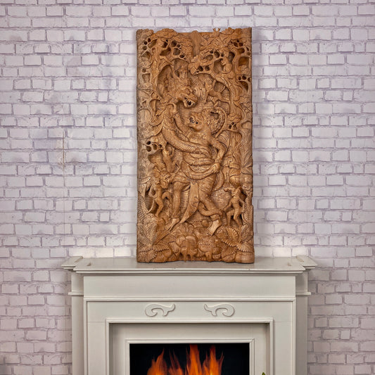 Hanuman vs. Vasuki — Epic Battle Relief Panel
