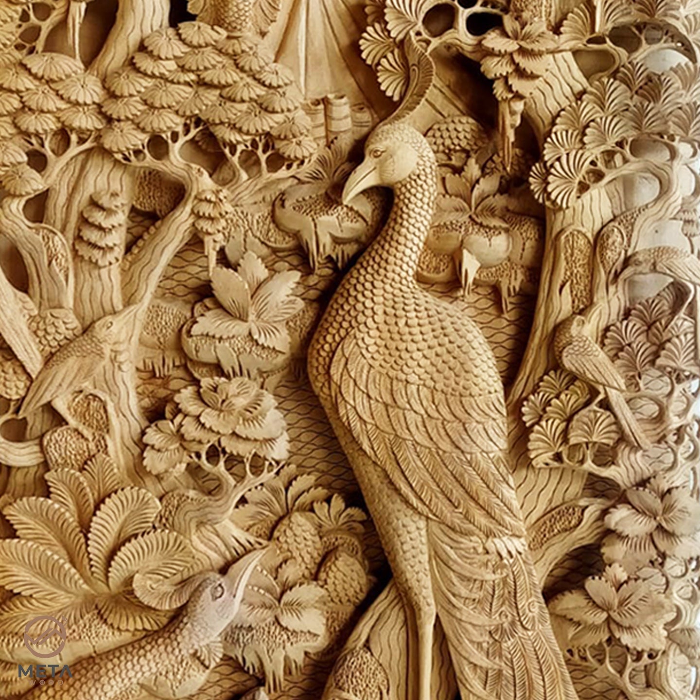 Balinese Carving Art : A Pair of Peacock - Meta Wood - Dark Brown Stained