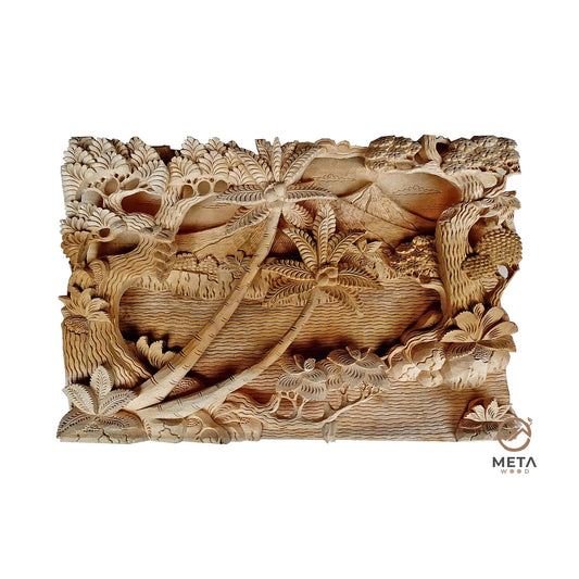 Balinese Carving Art : Bali Landscape - Meta Wood - Dark Brown Stained