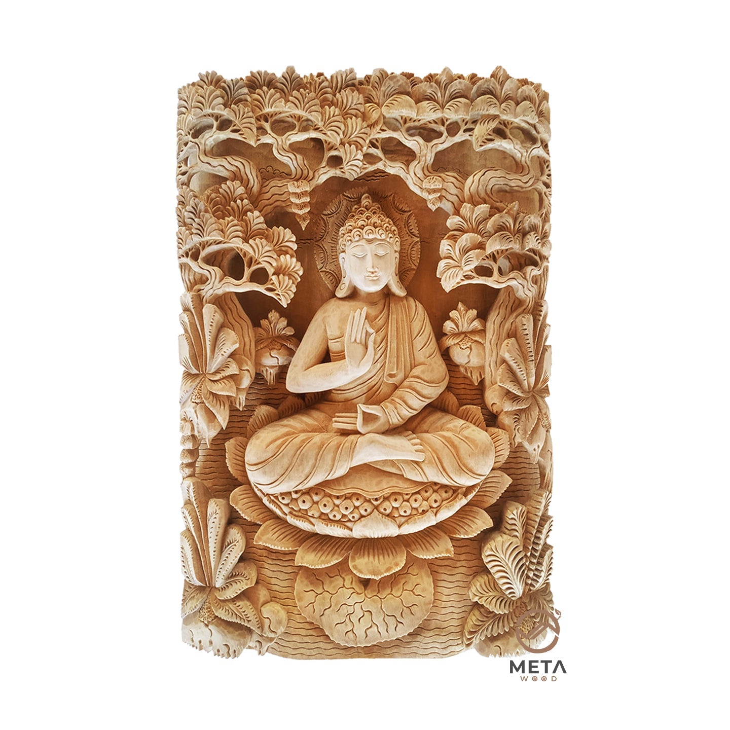 Wood panel handcrafted Exotic Gautam high quality Buddha On Stand Tibetan Buddhist Showpiece Indonesia decoration Balinese handicraft, yoga meditation