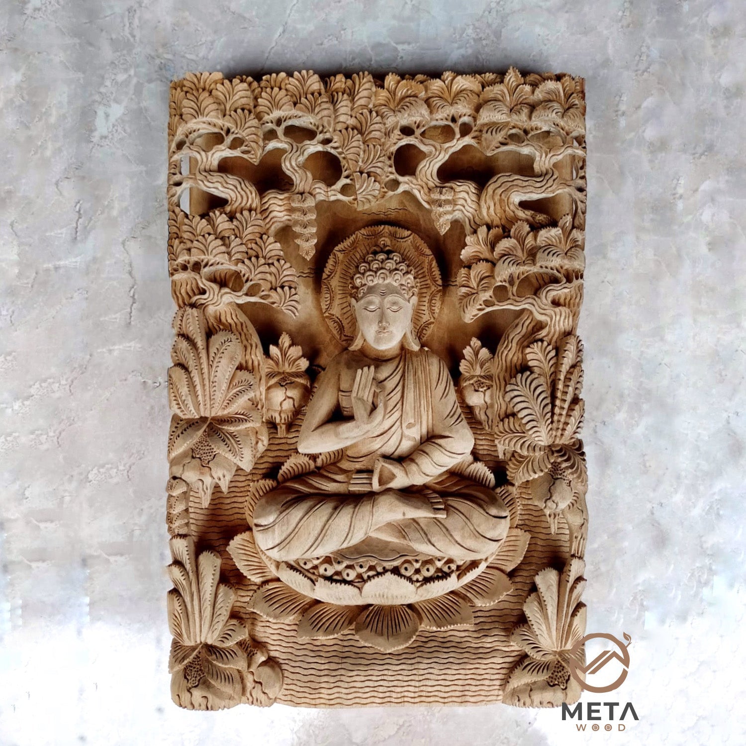 Balinese Carving Art : Buddha in Deep Meditation - Meta Wood - Dark Brown Stained