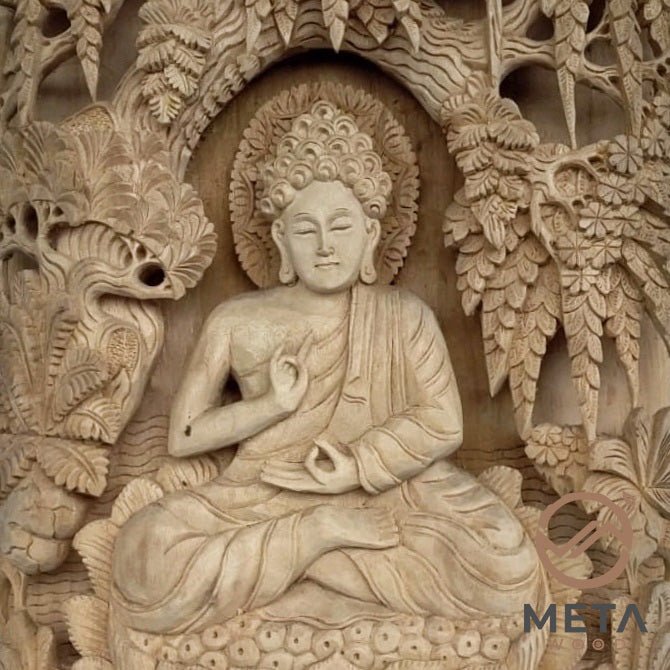 Balinese Carving Art : Buddha in Deep Meditation - Meta Wood - Dark Brown Stained